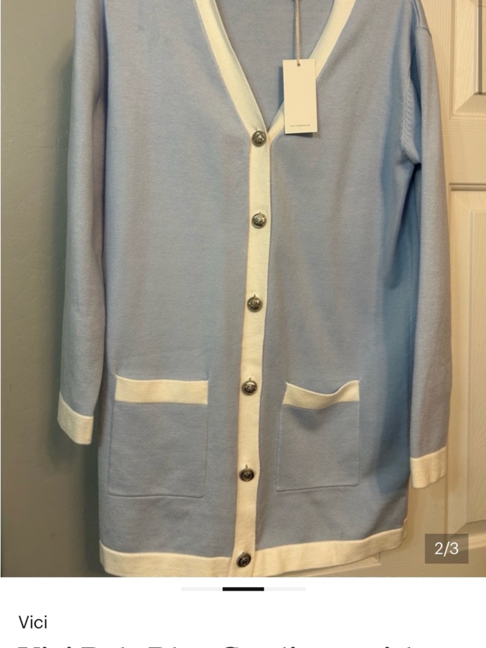 VICI Light Blue and White Two-Piece Knit Cardigan Set - Picture 2 of 3